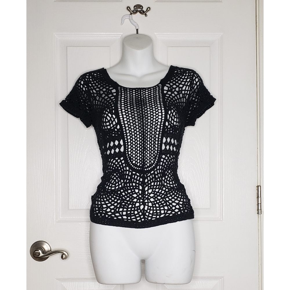 Knitted Lace Cover Up - Black